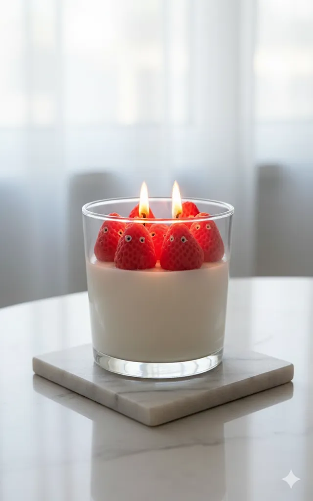 Çilek Pastası Şeklinde Mum