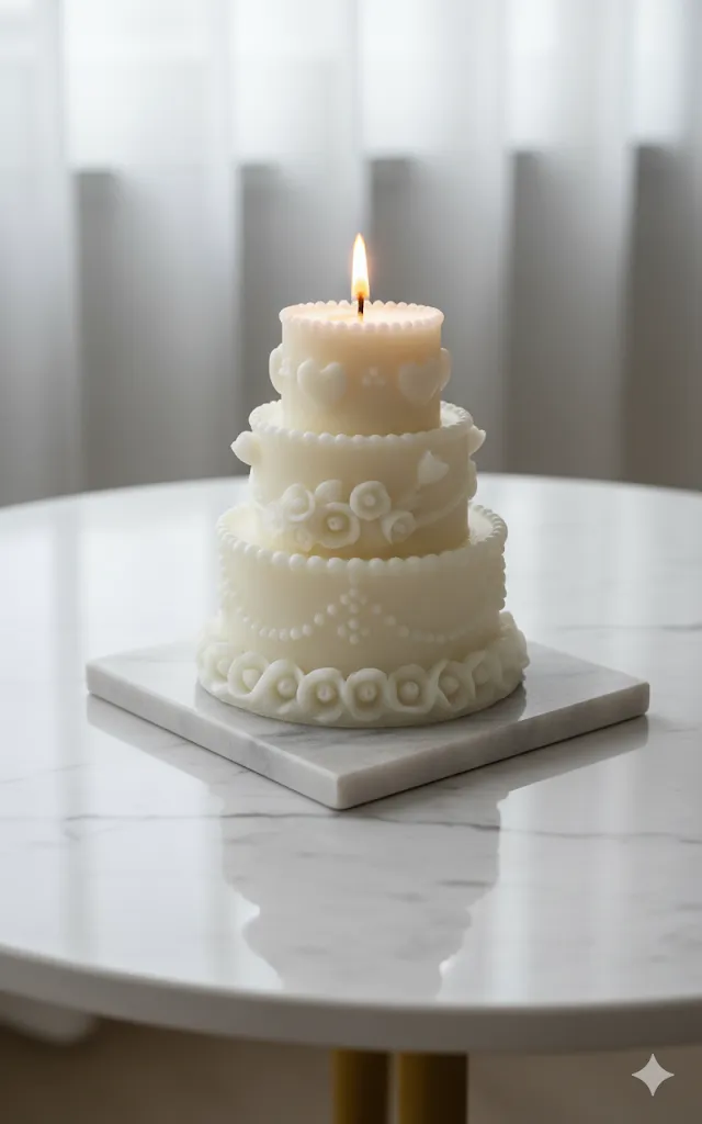 Beyaz Pasta Şeklindeki Mum