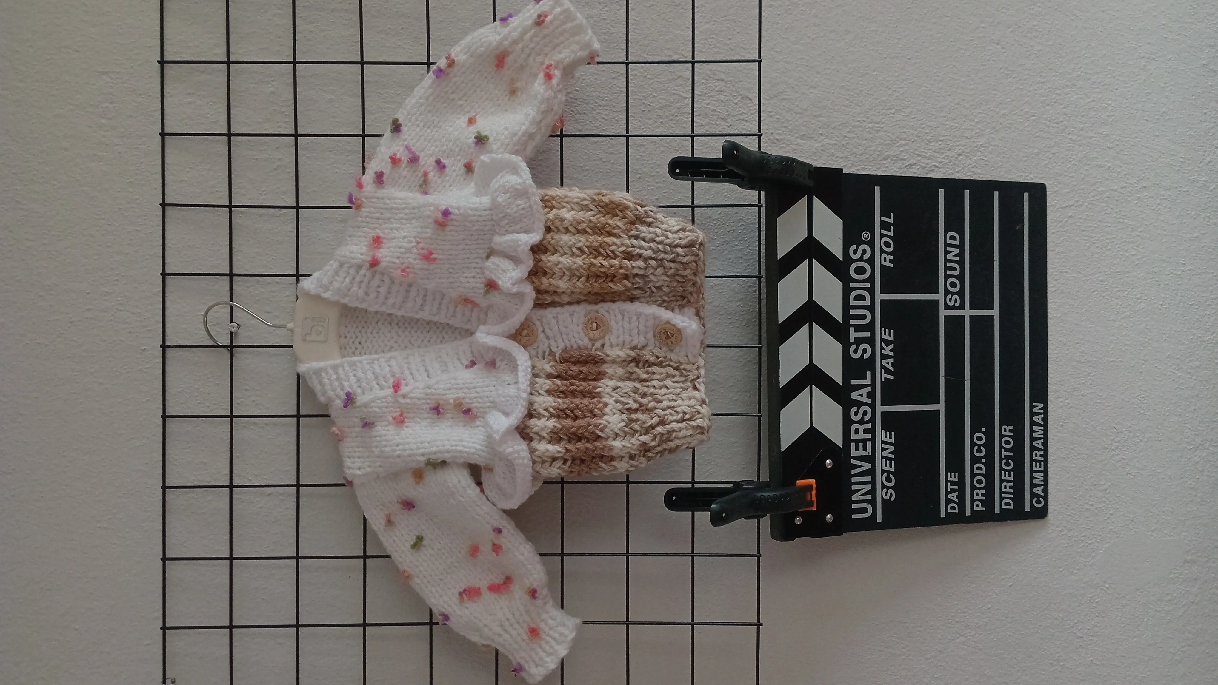 Knitted Baby Cardigan - Cream and Brown Tones, Handmade