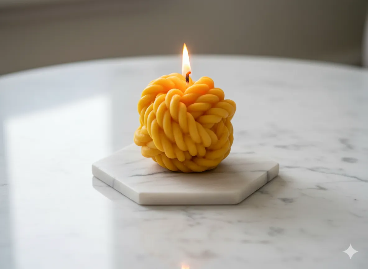 Örgü Top Şeklinde Dekoratif Mum (Bal Sarısı)