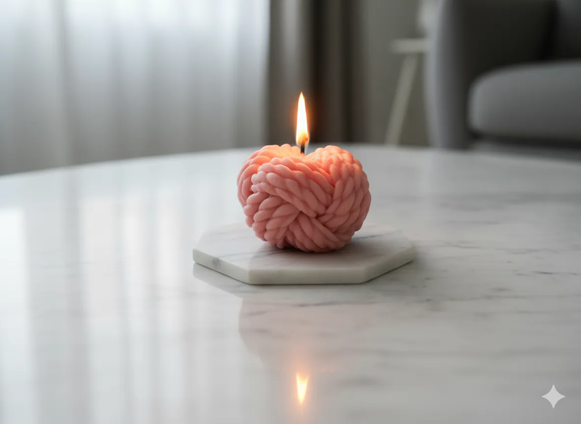 Örgü Top Şeklinde Dekoratif Mum (Pembe)