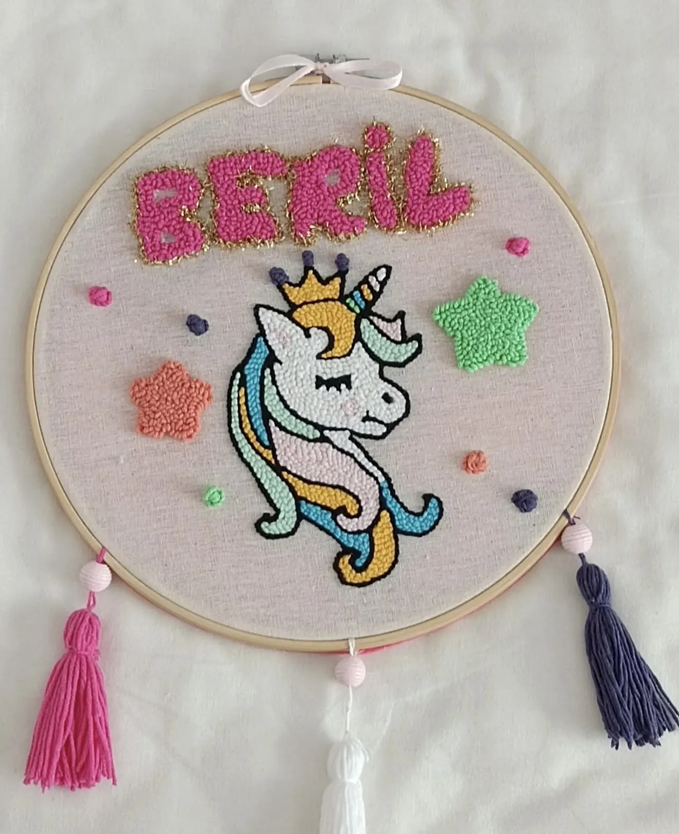 Punch Nakışı Unicorn Duvar Panosu - İsim Yazılı, El Yapımı