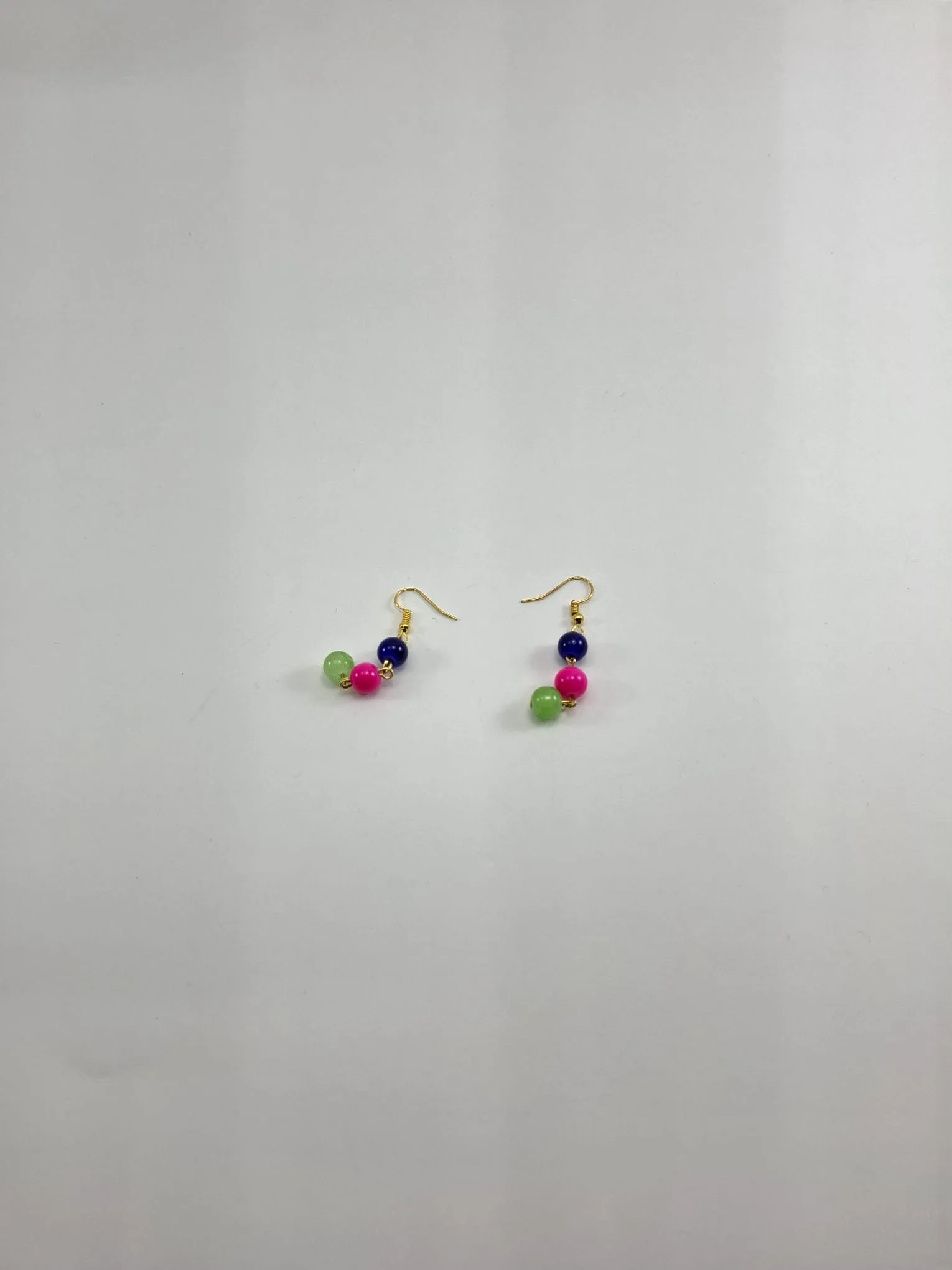 Green, Pink and Blue Stone Gold Colored Earring - Colorful Pearl Earring