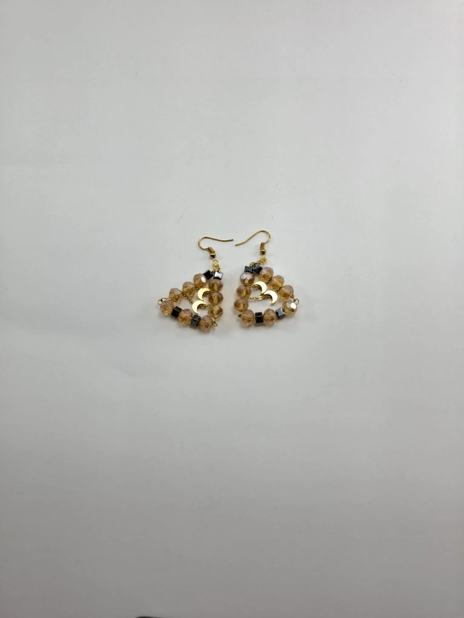 Crystal Beaded Triangle Moon Earring - Gold Colored Elegant Design
