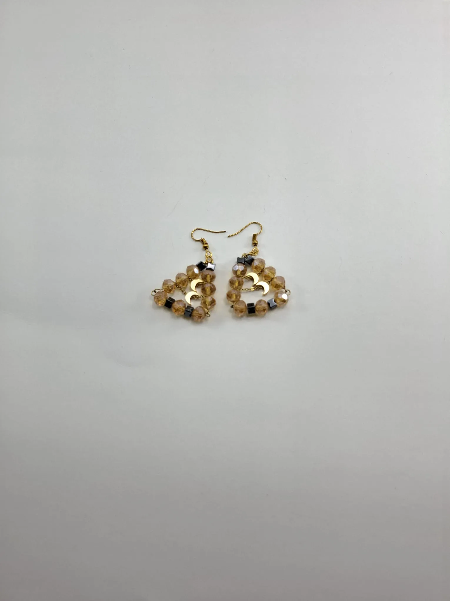 Crystal Beaded Triangle Moon Earring - Gold Colored Elegant Design