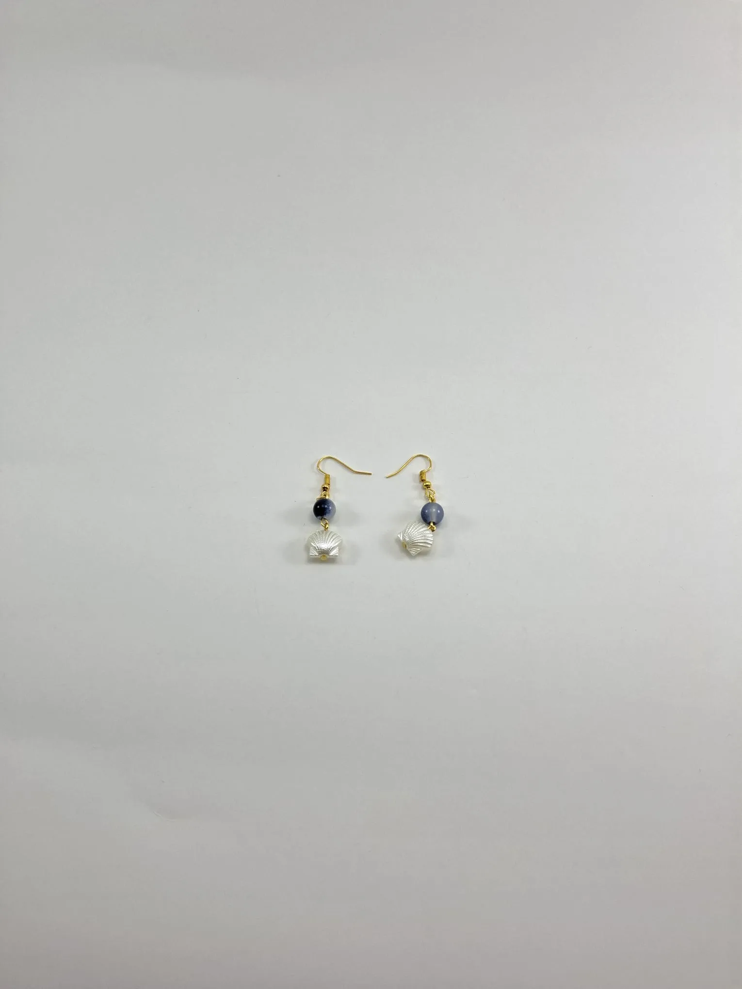 Gold-Colored Women's Earrings with Pearl and Blue Stone Detail