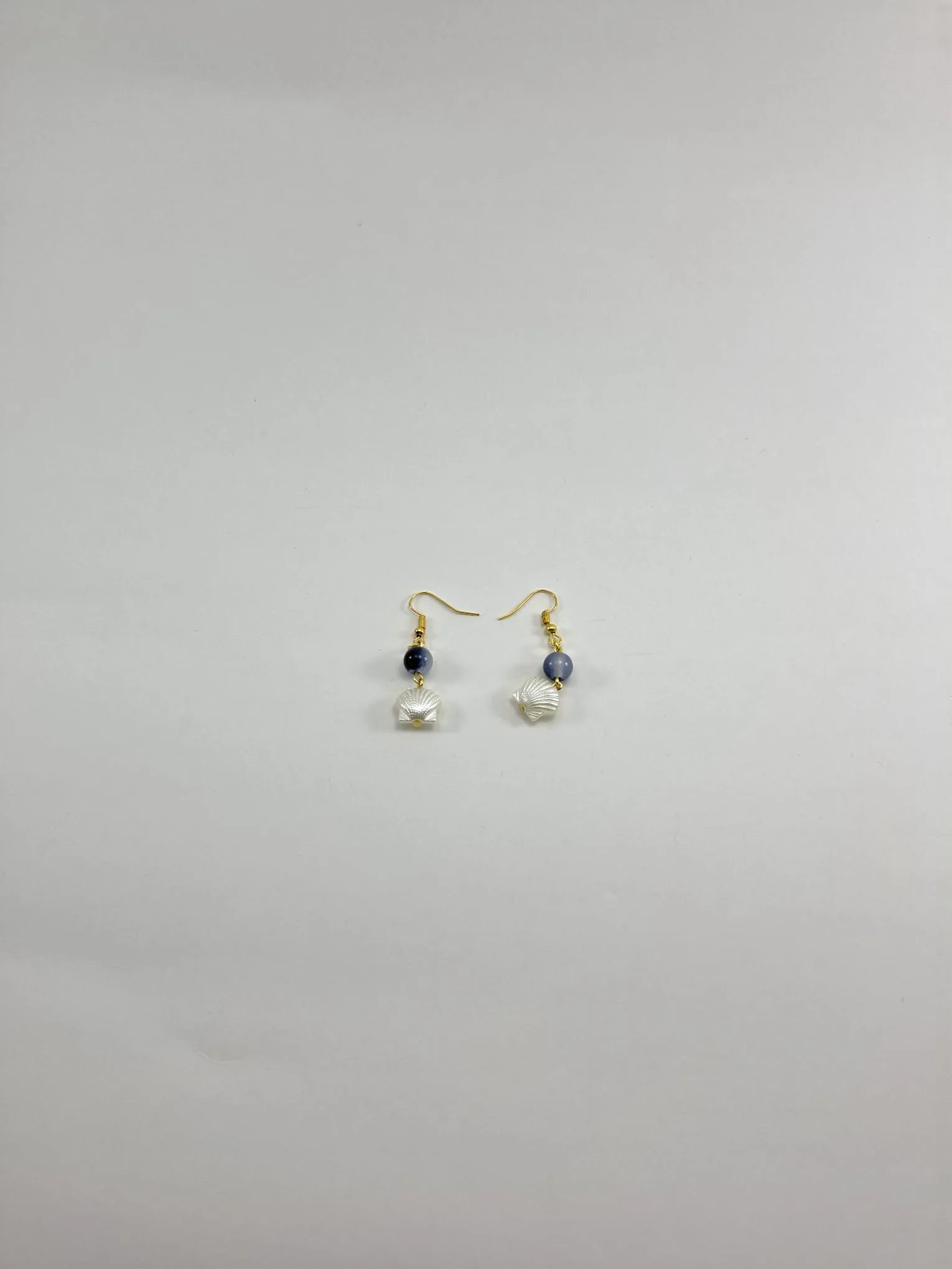 Gold-Colored Women's Earrings with Pearl and Blue Stone Detail