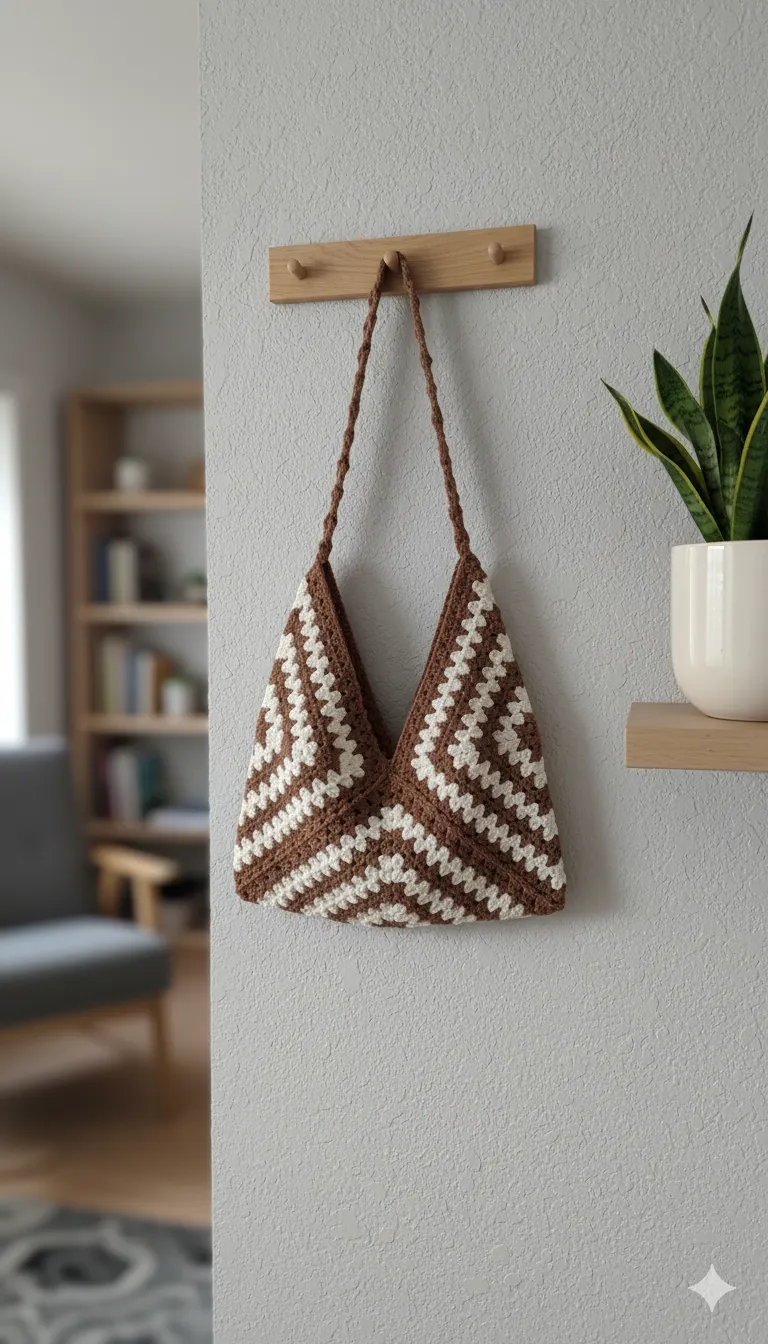 Macrame Knitted Slouchy Hobo Bag - Coffee Cream Color, Large Capacity