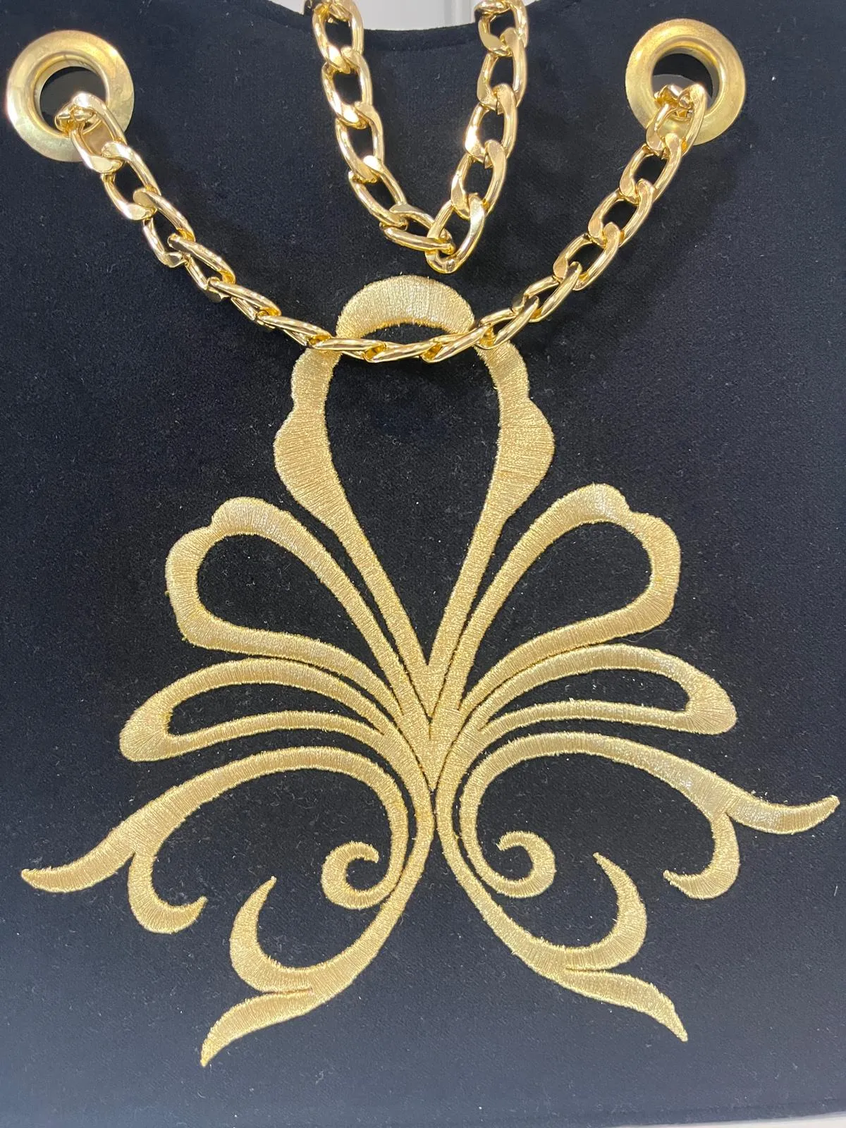 Velvet Chain Bag with Gold Motifs
