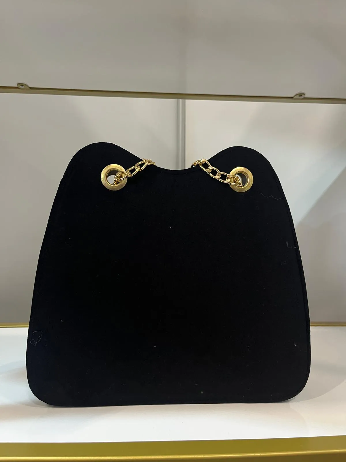 Women's Black Velvet Embroidered Chain Strap Shoulder Bag
