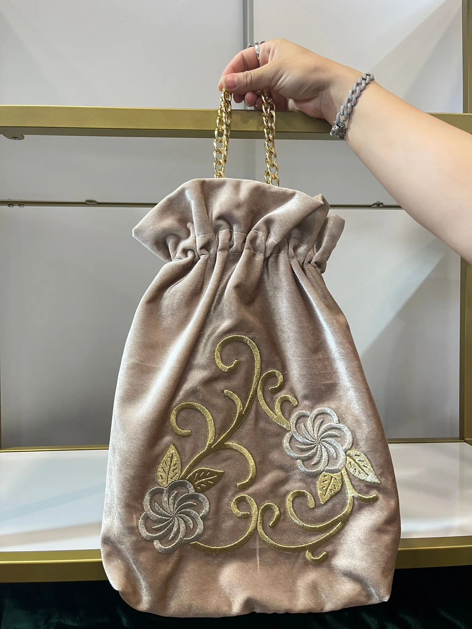 White Velvet Embroidered Bag