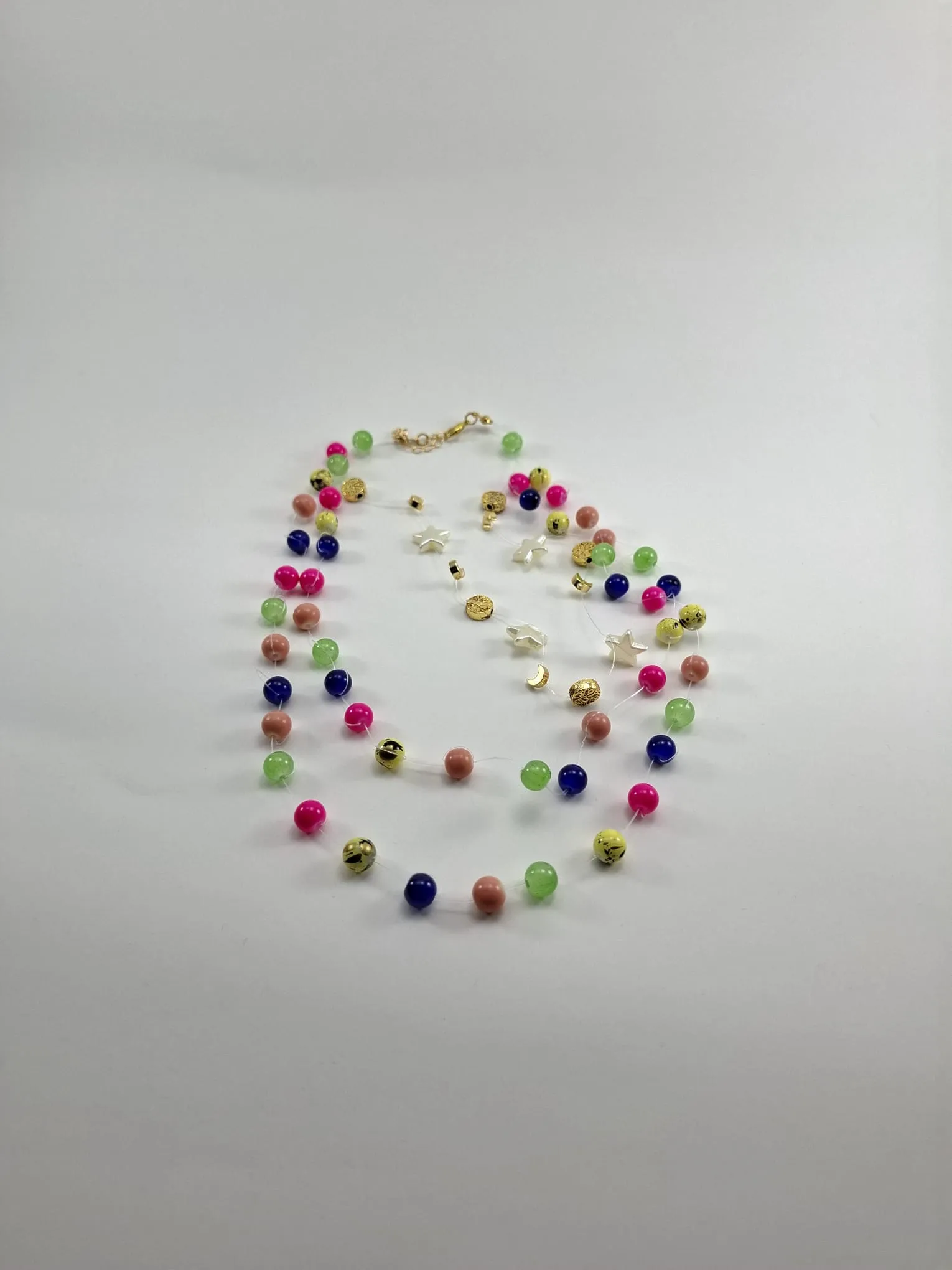 Multi-colored Beaded and Metal Figured Two-Layer Necklace