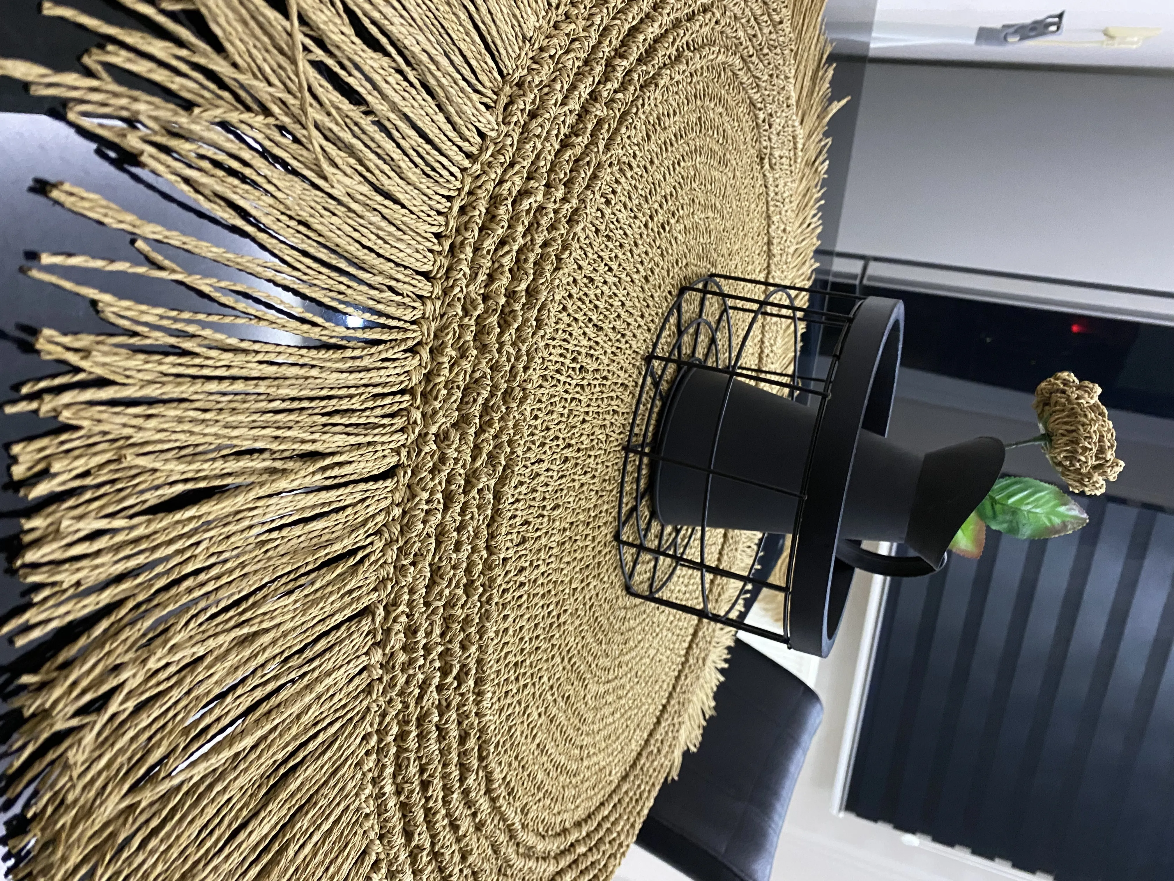 Round Wicker Raffia Runner - Bohemian Style Tablecloth - Handmade