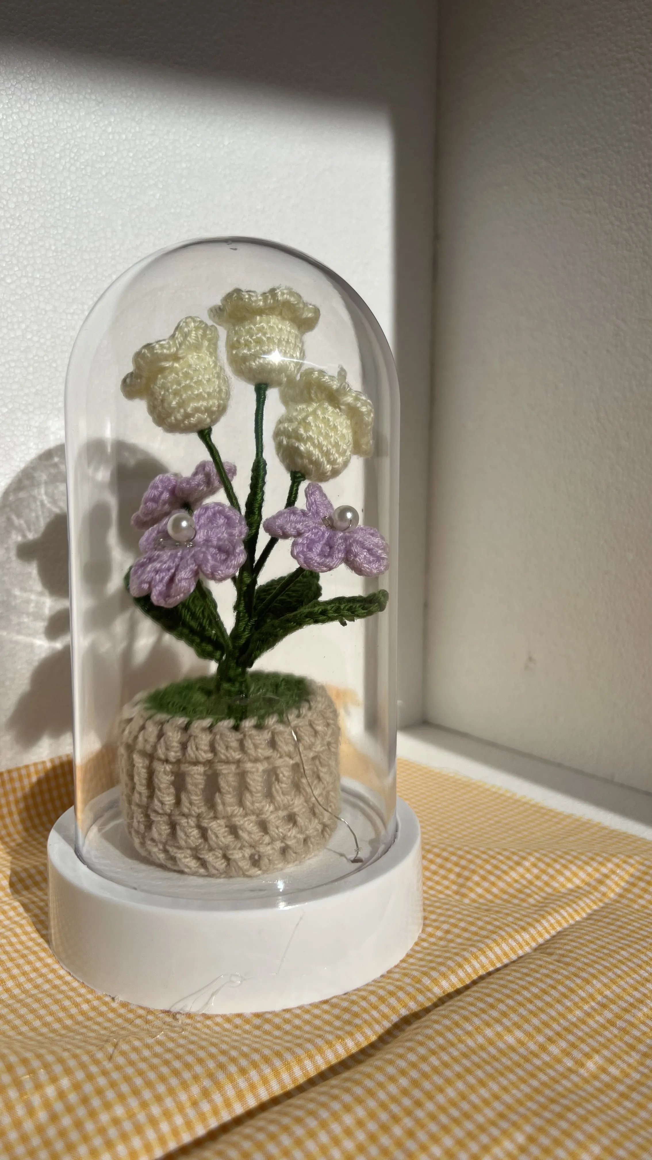 Knitted Lily of the Valley and Lilac Forget-Me-Not Flower Lighted Dome