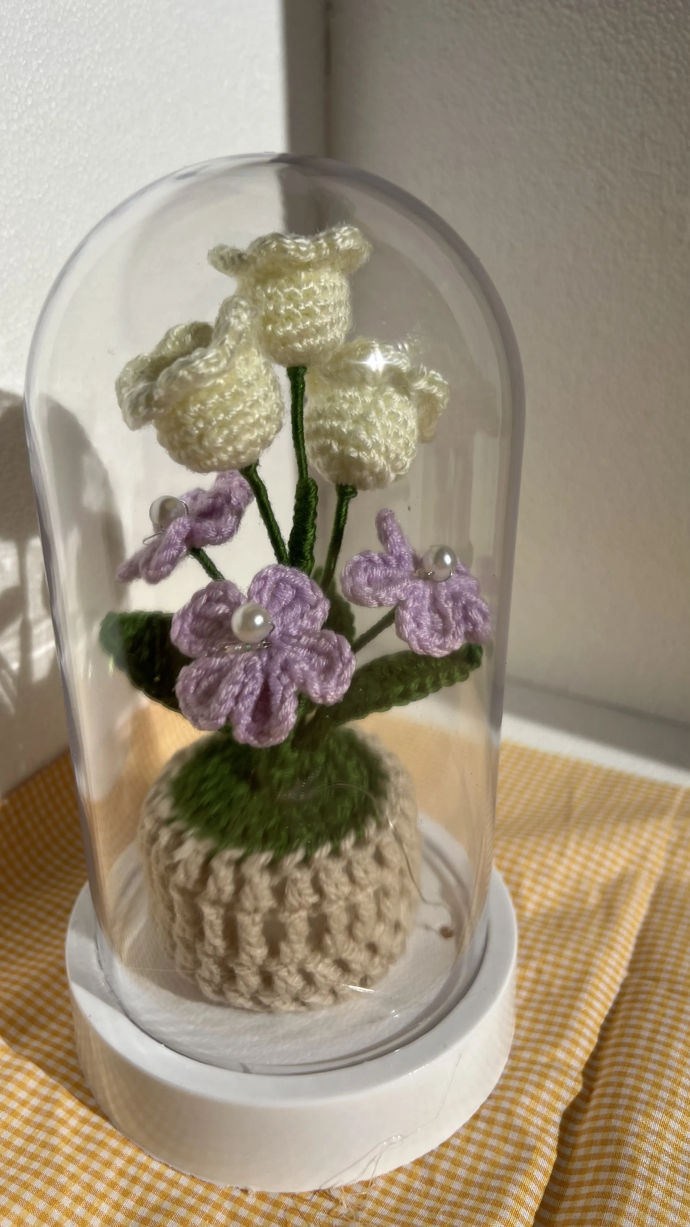 Knitted Lily of the Valley and Lilac Forget-Me-Not Flower Lighted Dome