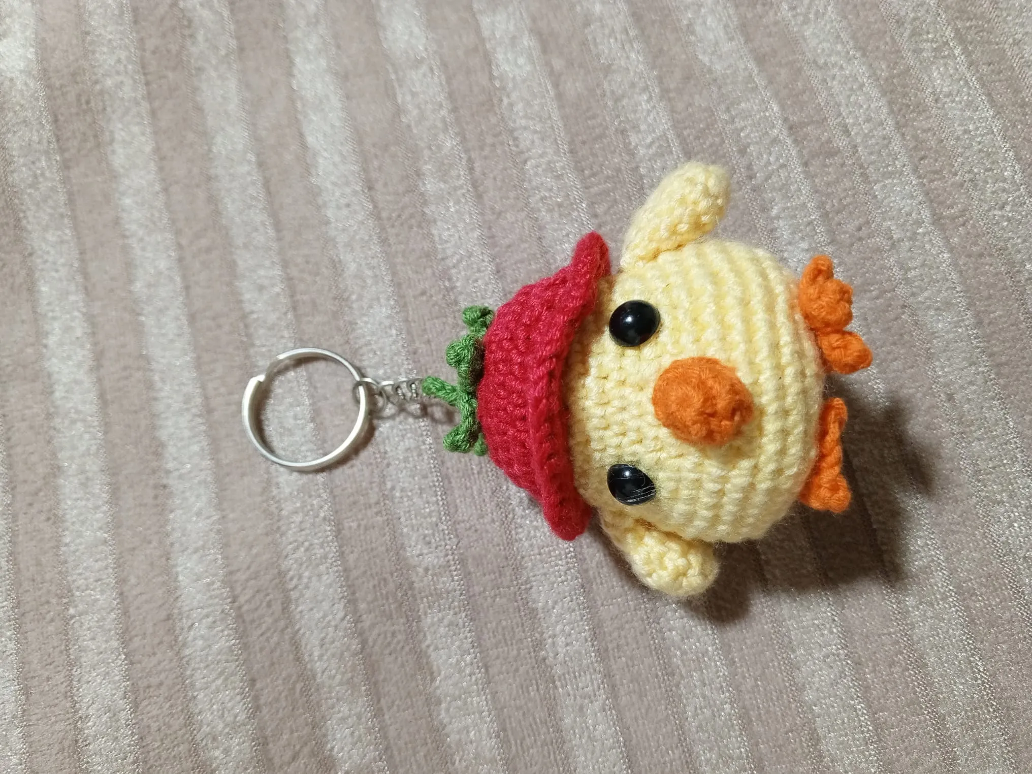 Knitted Chick Keychain - Yellow, Red, and Green Handmade