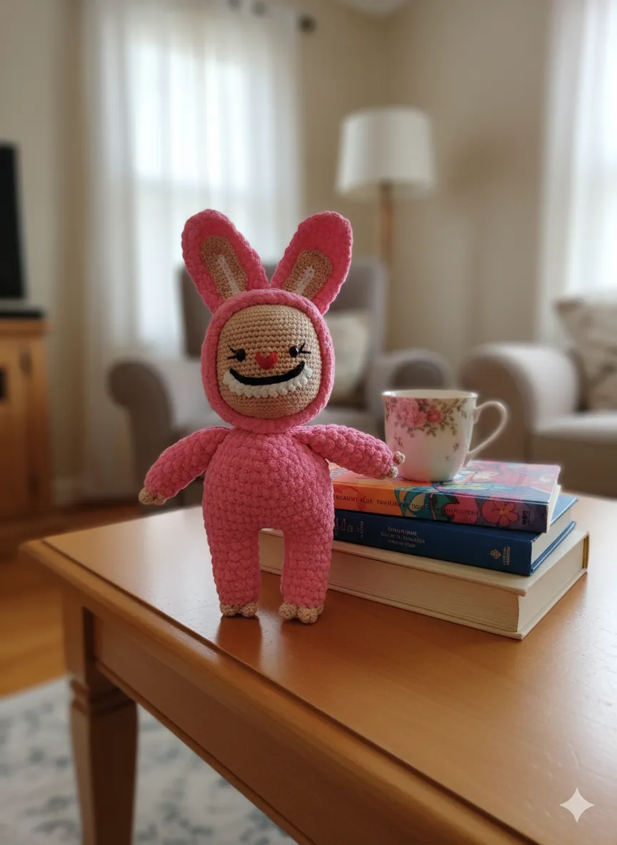 Pink Velvet Amigurumi LABUBU Toy Doll - Handmade Gift