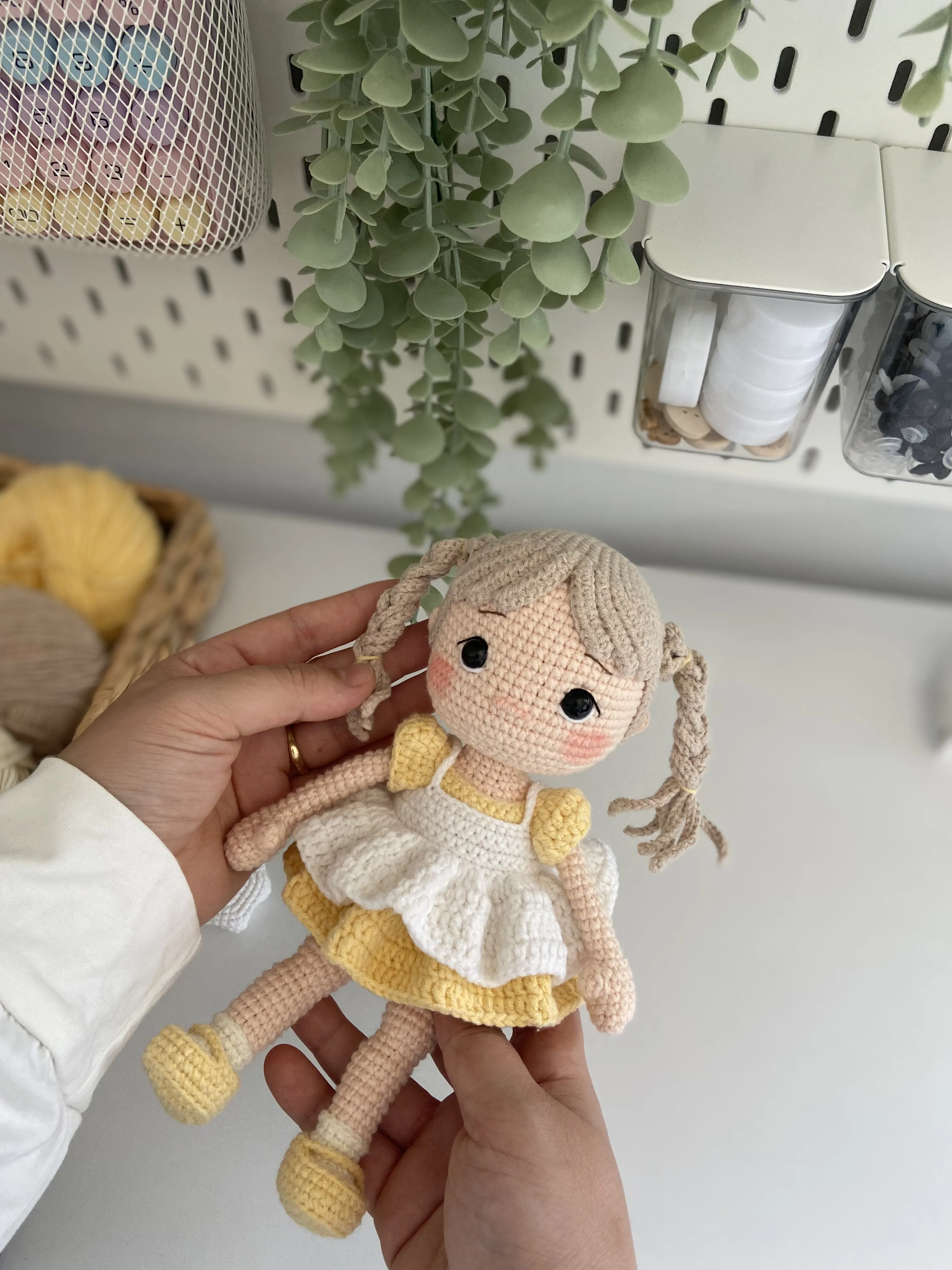 Crochet Baby Toy - Baker Girl Doll with Yellow Dress - Handmade