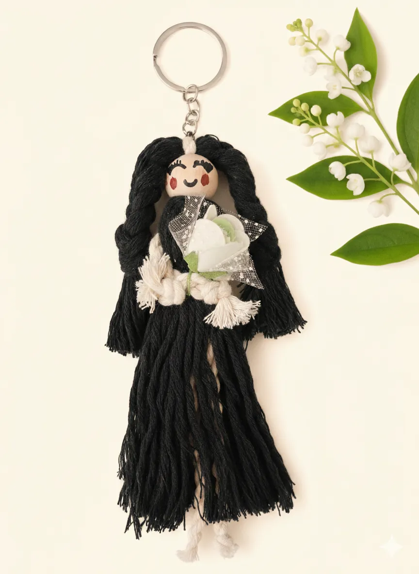 Knitted Black Hair Baby Figured Keychain and Bag Accessory - Handmade