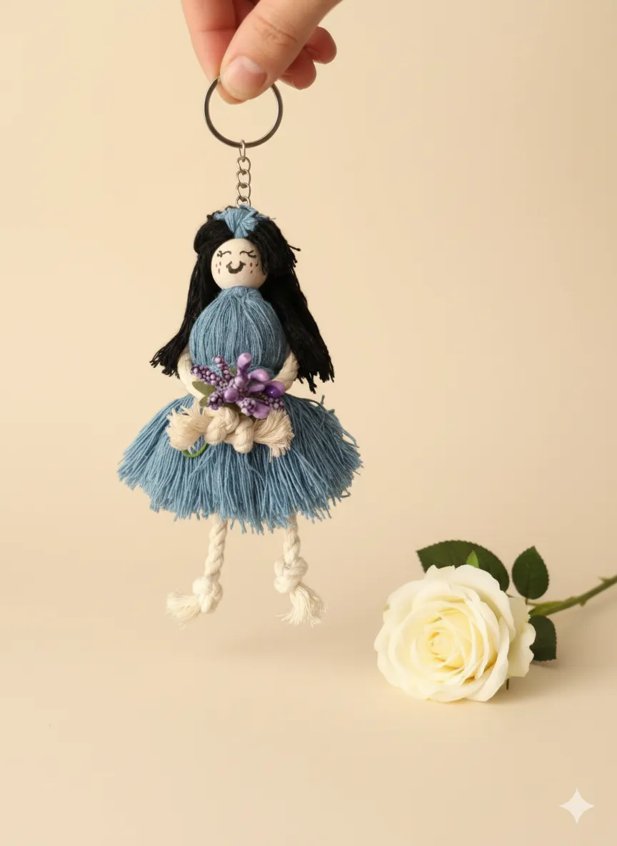 Blue Macrame Baby Keychain - Bag Accessory - Handmade