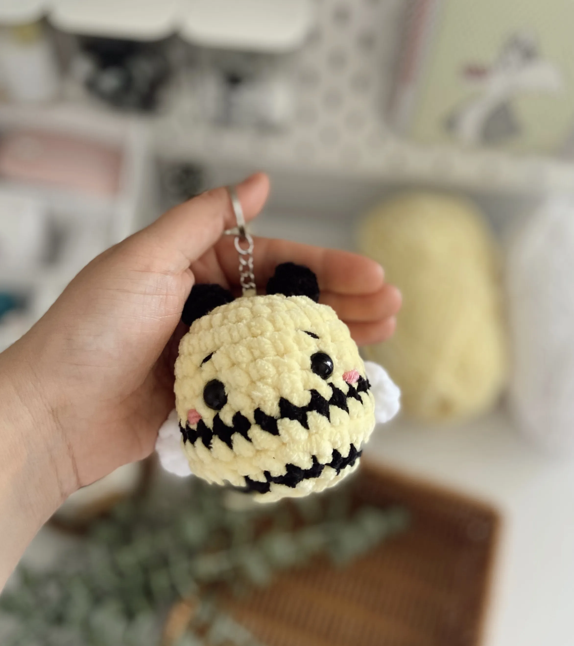 Yellow Plush Mimikyu Keychain - 10 cm in Size, Hand Knitted