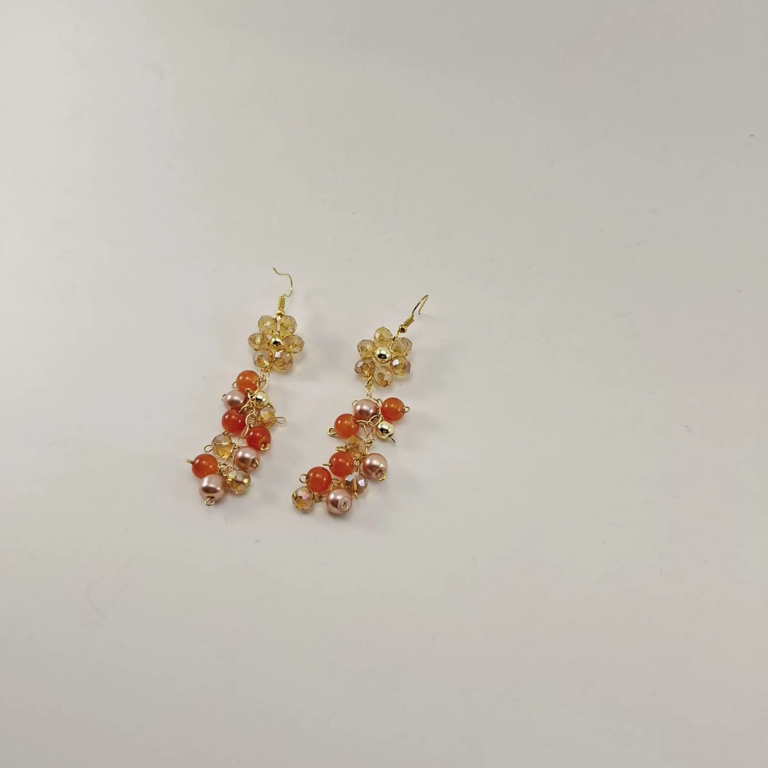 Orange and Champagne Crystal Beaded Dangle Earrings