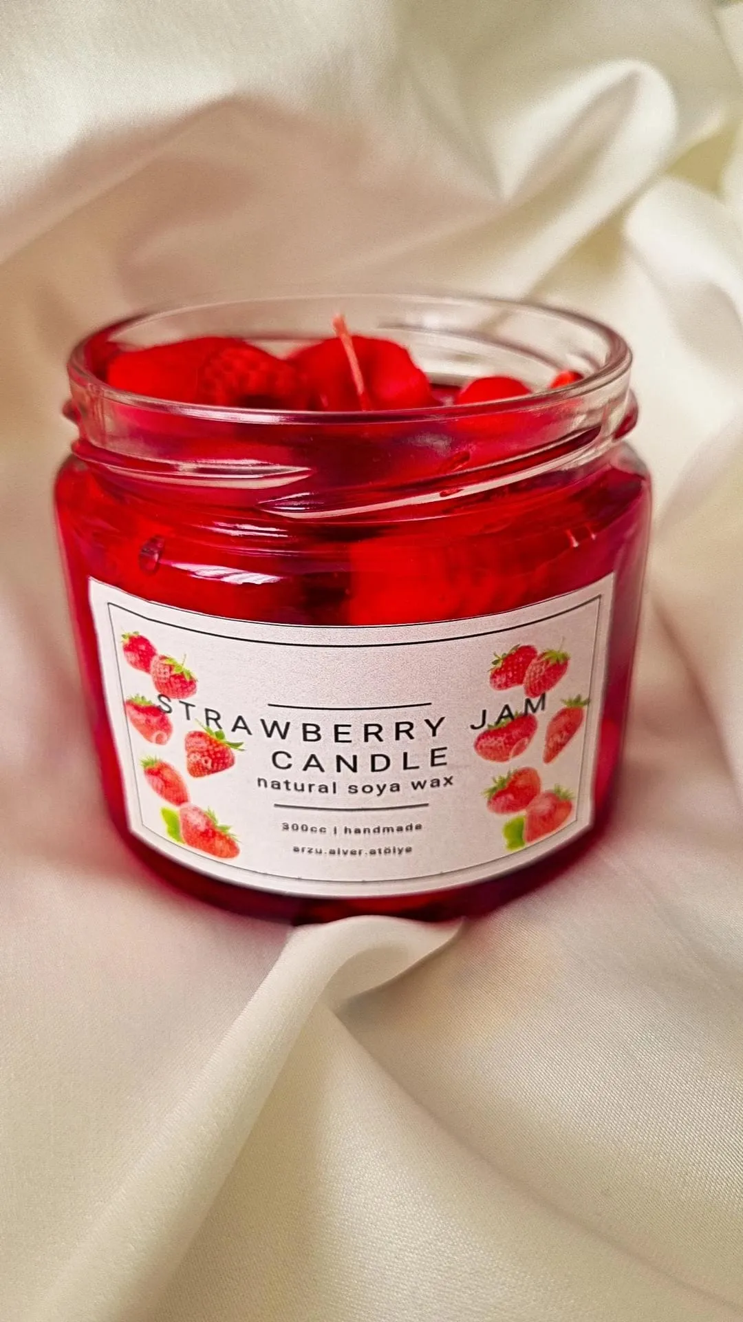 Strawberry Scented Gel Candle - Decorative Jam-Look Soy Wax Candle