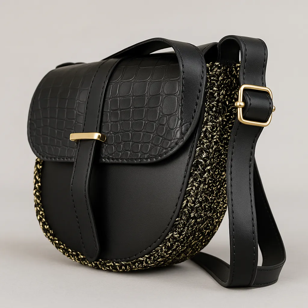 Crocodile Pattern Black Shoulder Bag