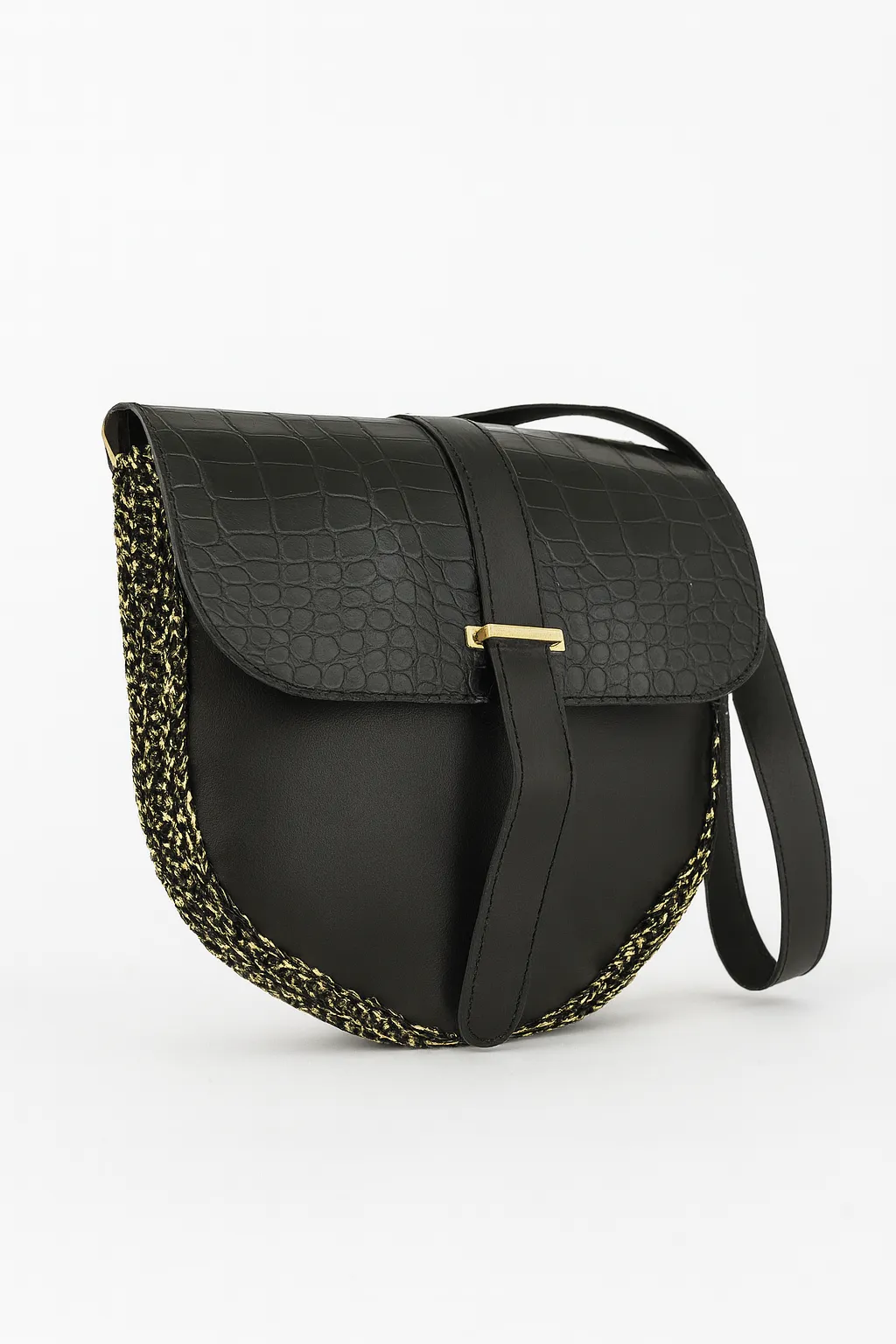 Crocodile Pattern Black Shoulder Bag