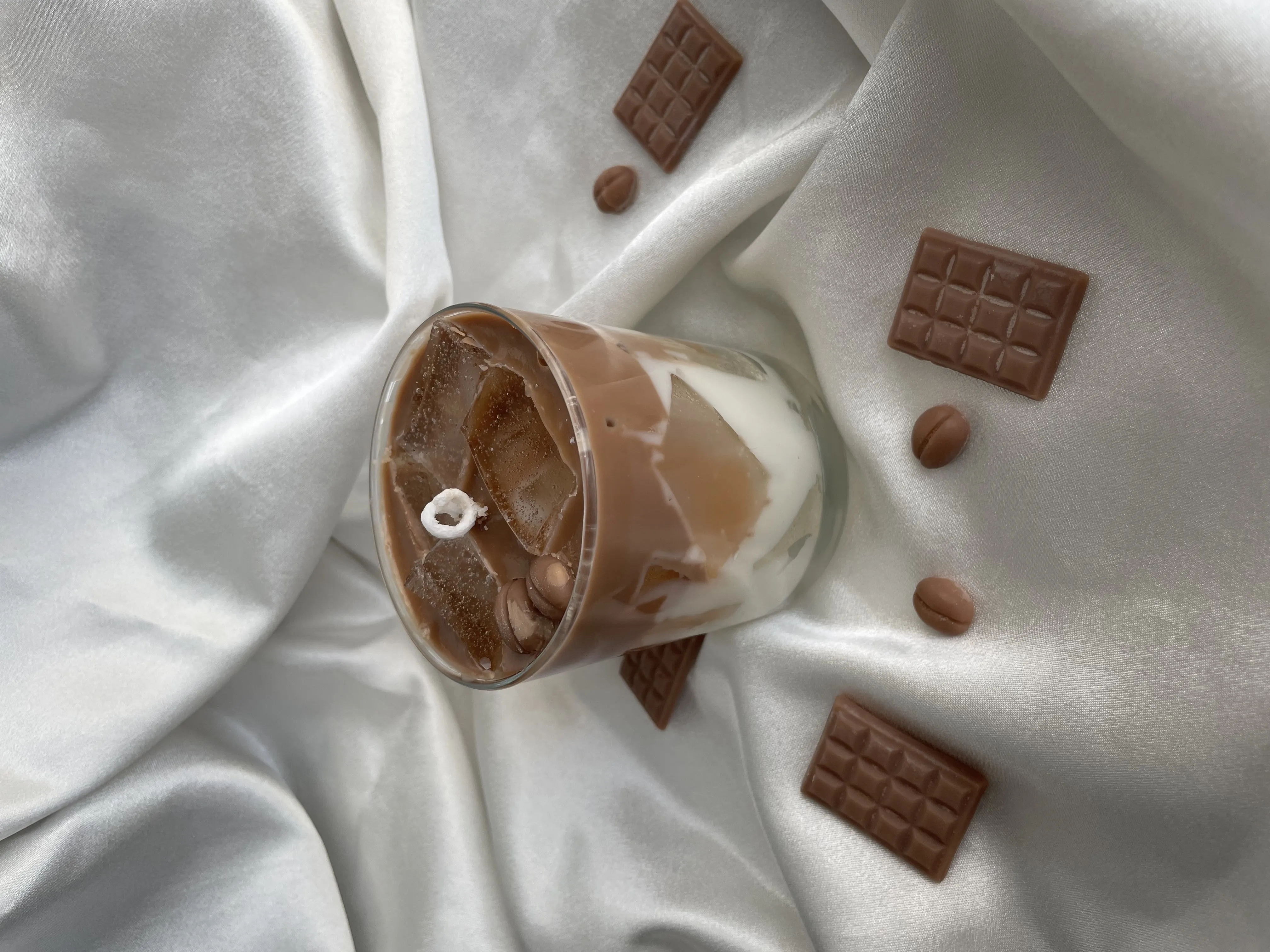 Ice Latte Designed, Chocolate Scented Soy Candle in a Glass