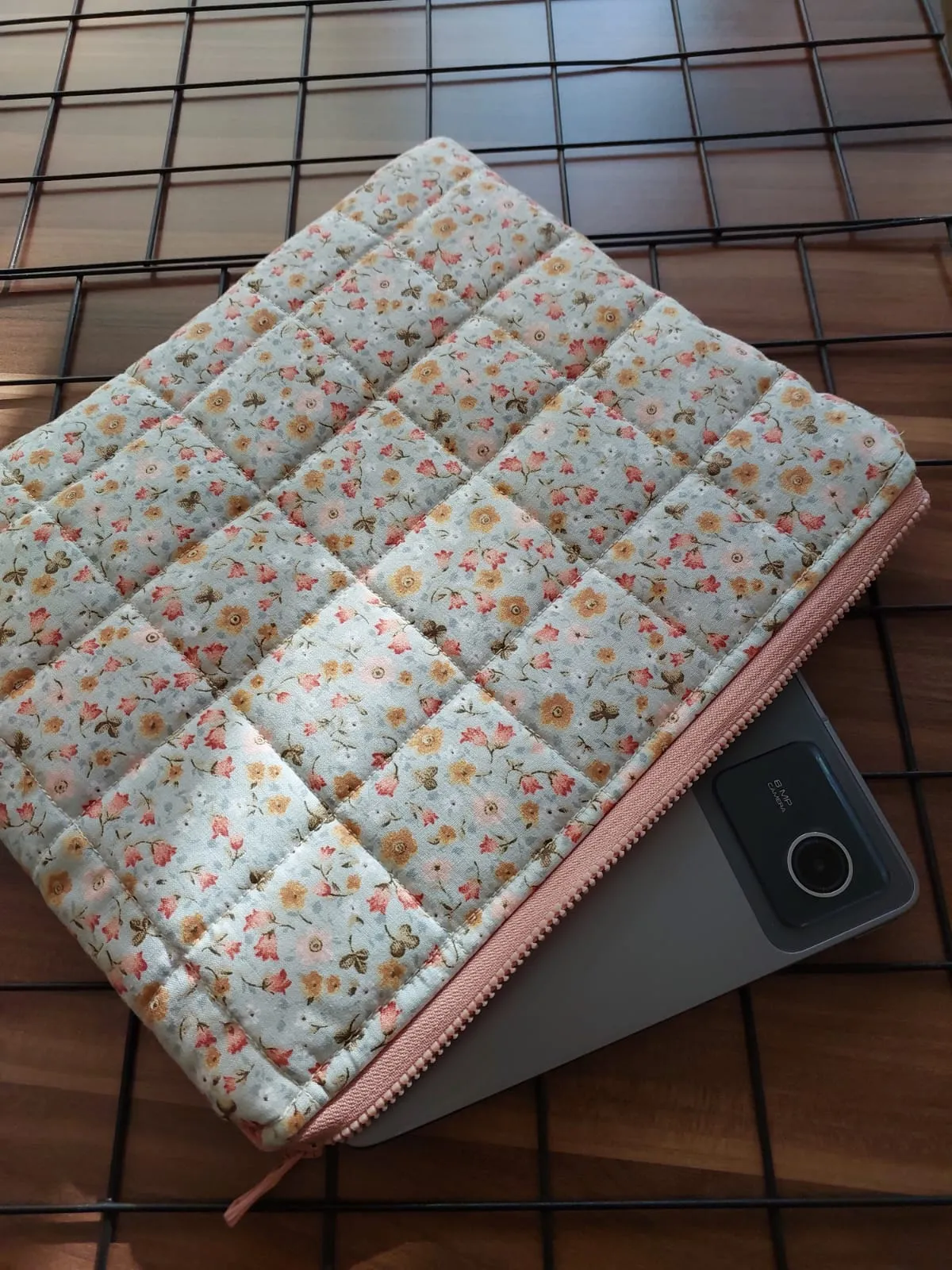 Teal Floral Quilted Tablet Case - Zippered and Handmade
