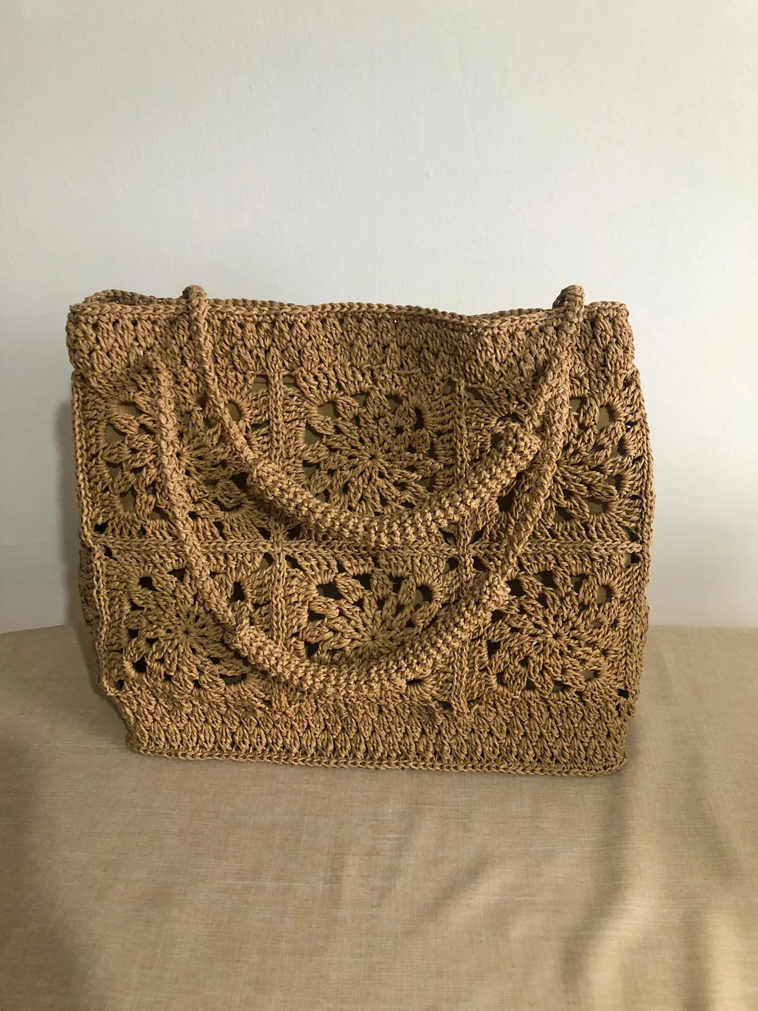 Large Handmade Beach Bag Knitted from Brown Paper Rope
