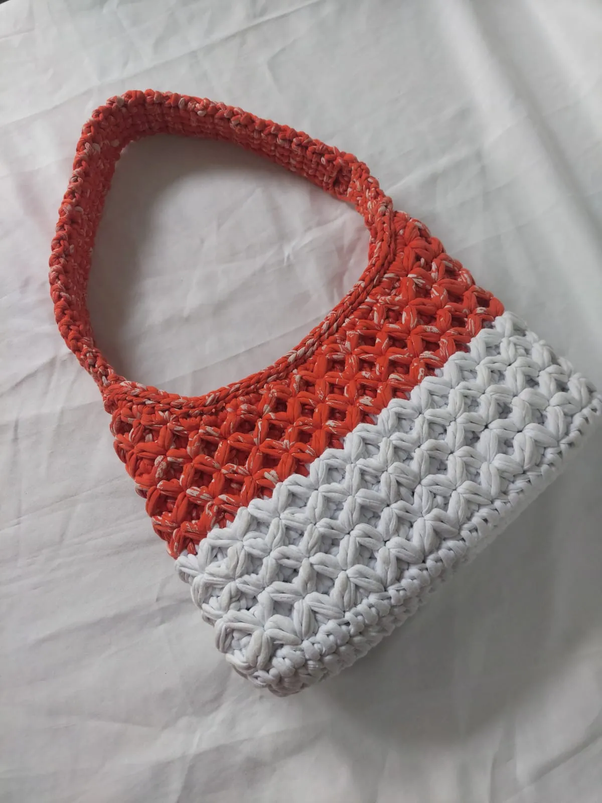 Orange and White Knitted Shoulder Bag - Stylish Design
