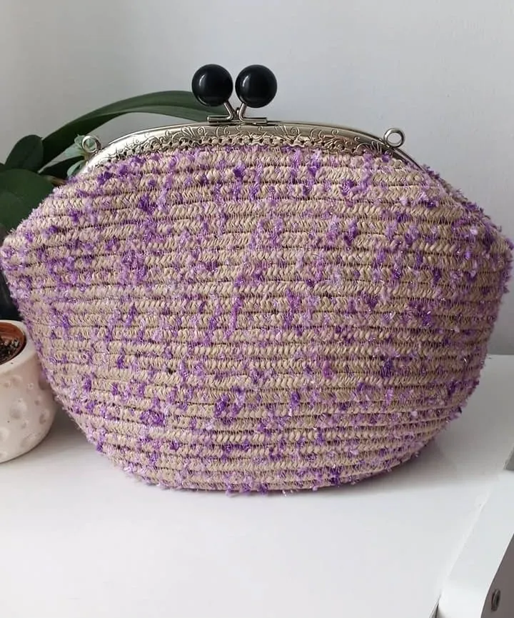 Pink and Purple Knitted Wallet - Handmade Coin Purse