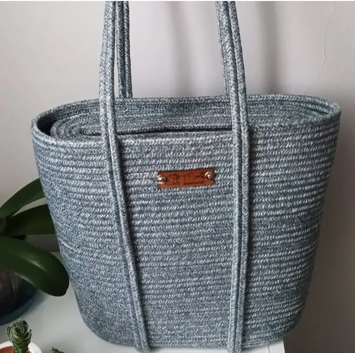 Gray Rope Knit Shoulder Bag - Handmade Chic Design