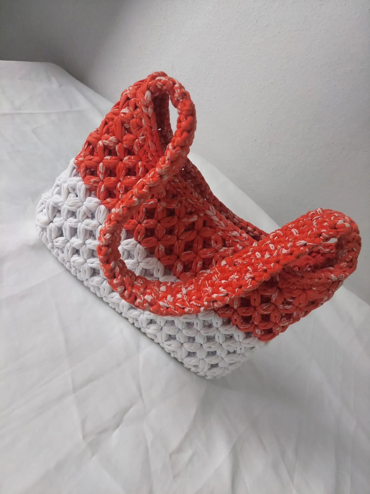 Orange and White Knitted Shoulder Bag - Stylish Design