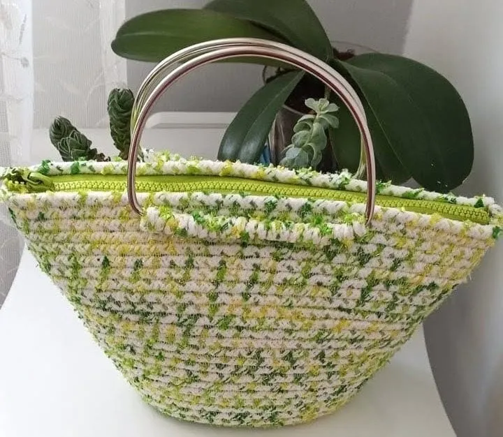 Rope Knit Shoulder Bag in Shades of Green - Handmade