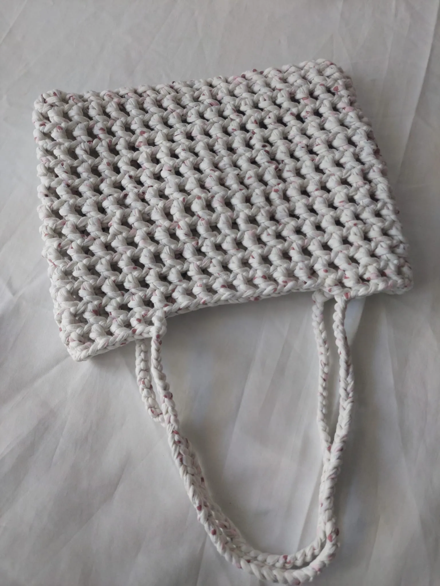 White Knitted Shoulder Bag - Chic Design from Handmade Cotton Yarn
