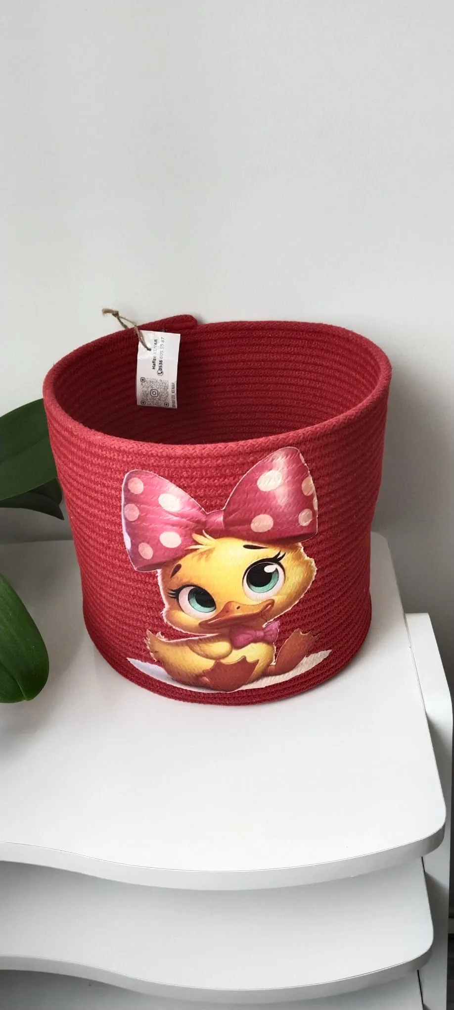 Reddish Duck Patterned Round Rope Basket - Organizer Basket