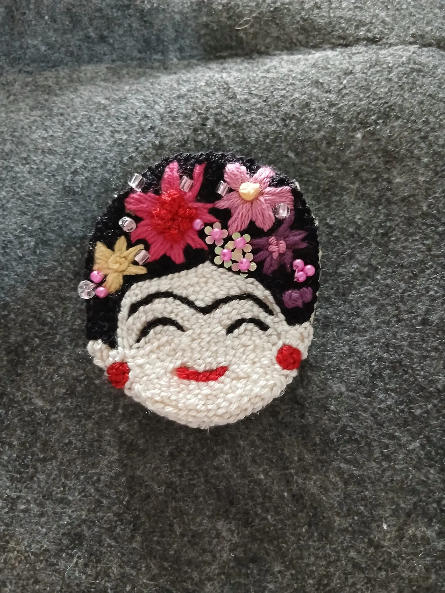 Frida Kahlo Themed Embroidery Brooch - Handmade Artistic Needlework