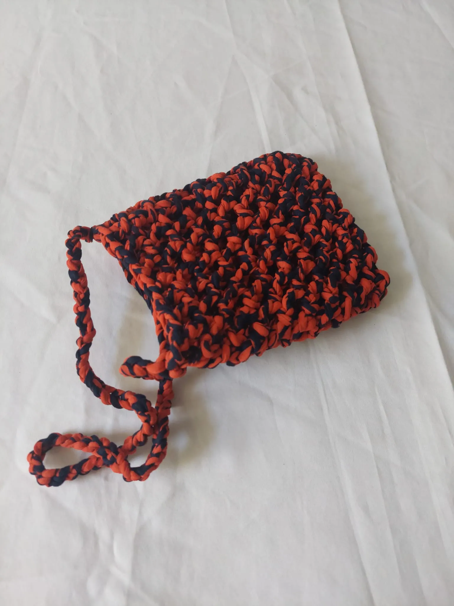 Orange and Navy Blue Knitted Pattern Phone Bag - Handmade