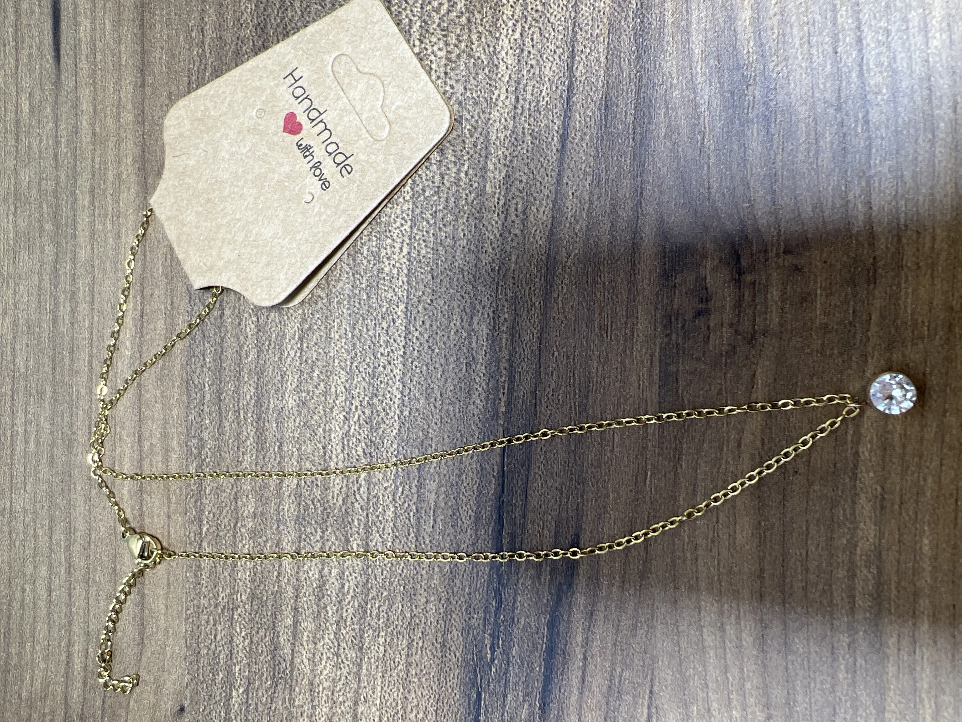 Gold-Colored Swarovski Stone Two-Layer Chain Necklace - Handmade