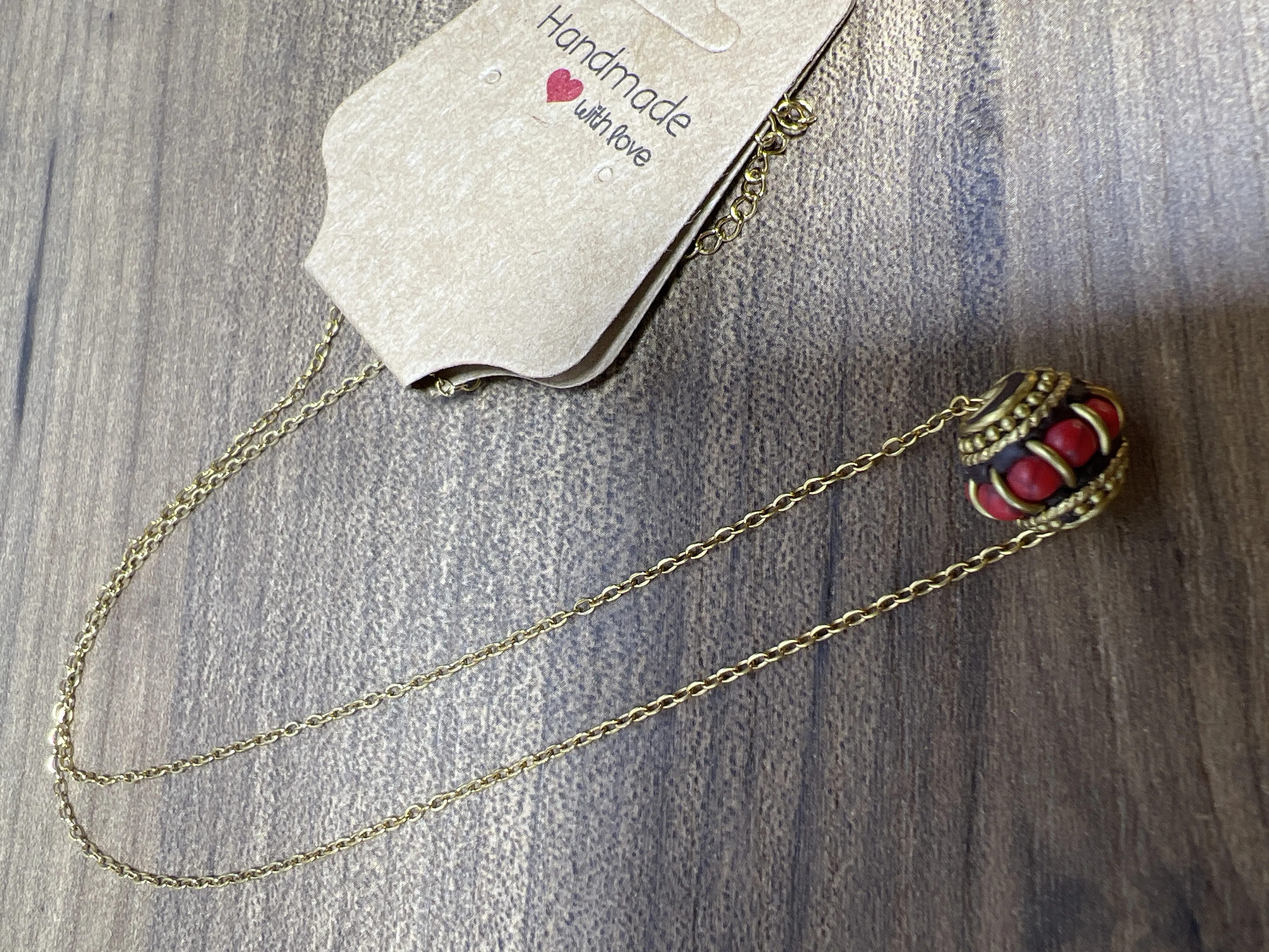 Bead Detailed Gold Color Chain Necklace - Handmade Jewelry