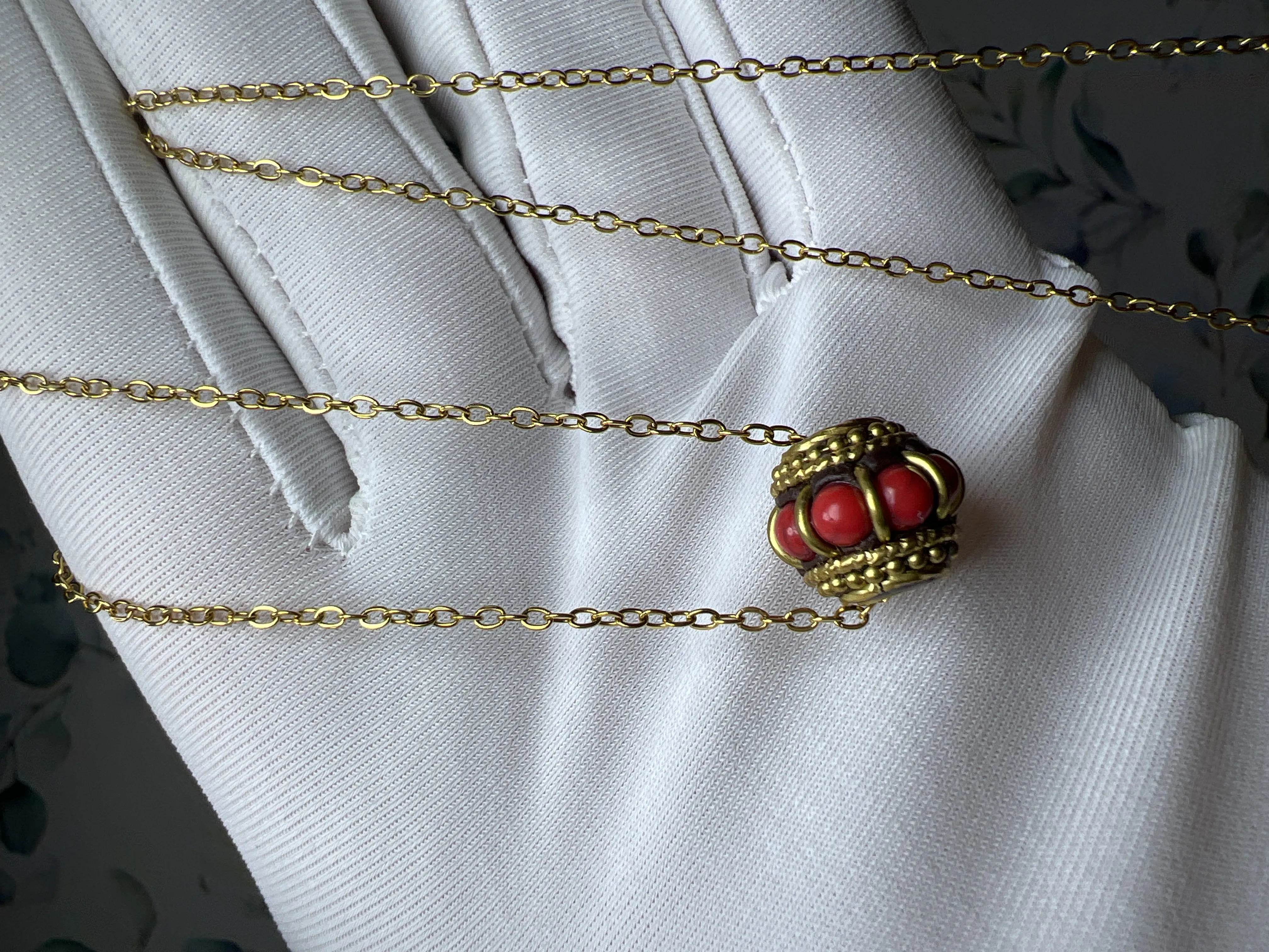 Bead Detailed Gold Color Chain Necklace - Handmade Jewelry