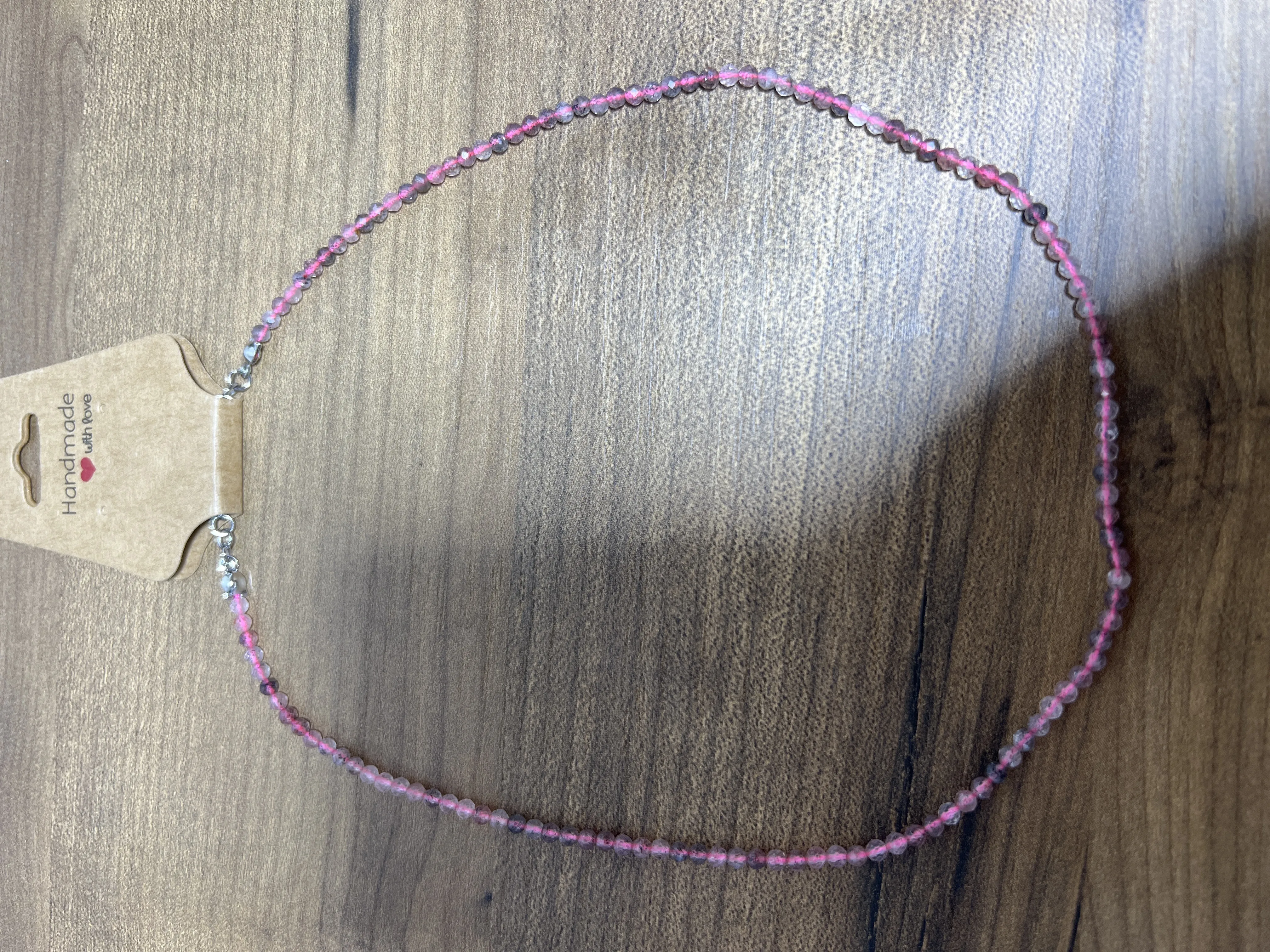Pembe ve Mor Tonlarda Doğal Taş Boncuklu Kolye - El Yapımı