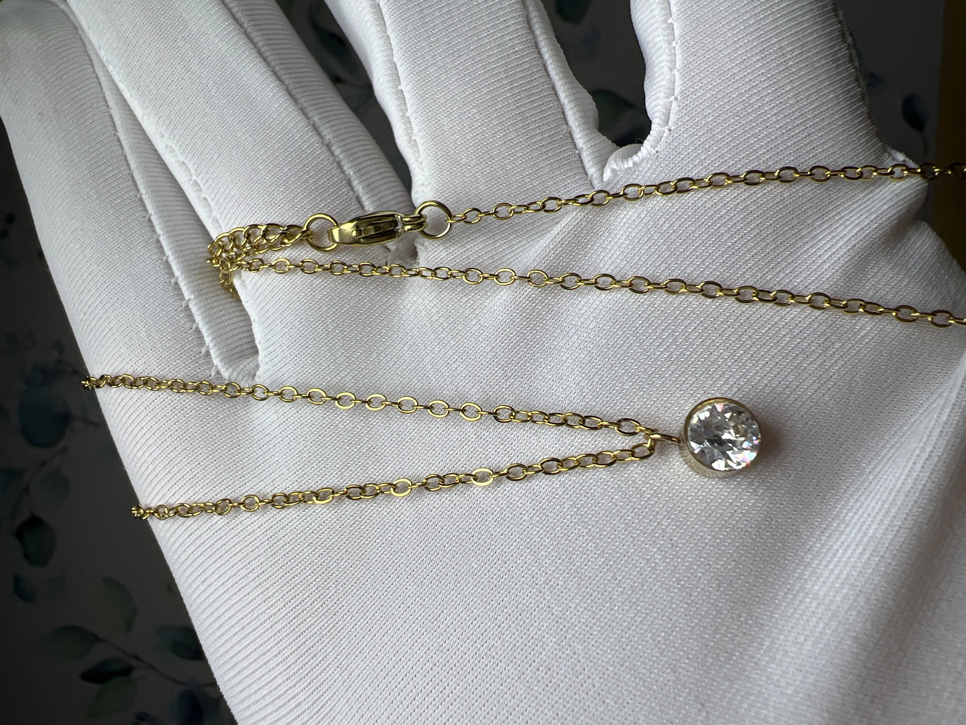 Gold-Colored Swarovski Stone Two-Layer Chain Necklace - Handmade