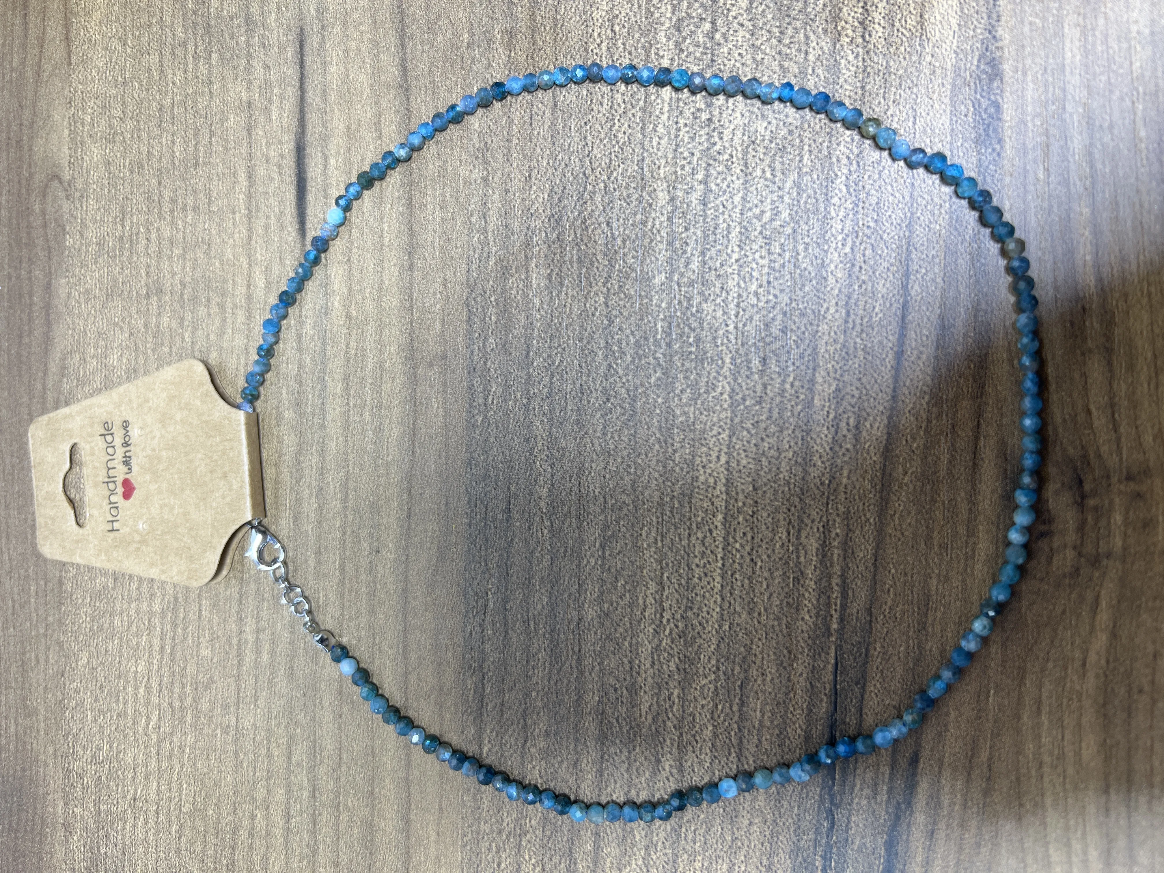 Blue Apatite Natural Stone Bead Necklace - Handmade Jewelry