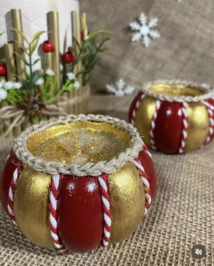 Red and Gold Colored Pumpkin Shaped Decorative Candle Holder Set (2 Pieces)
