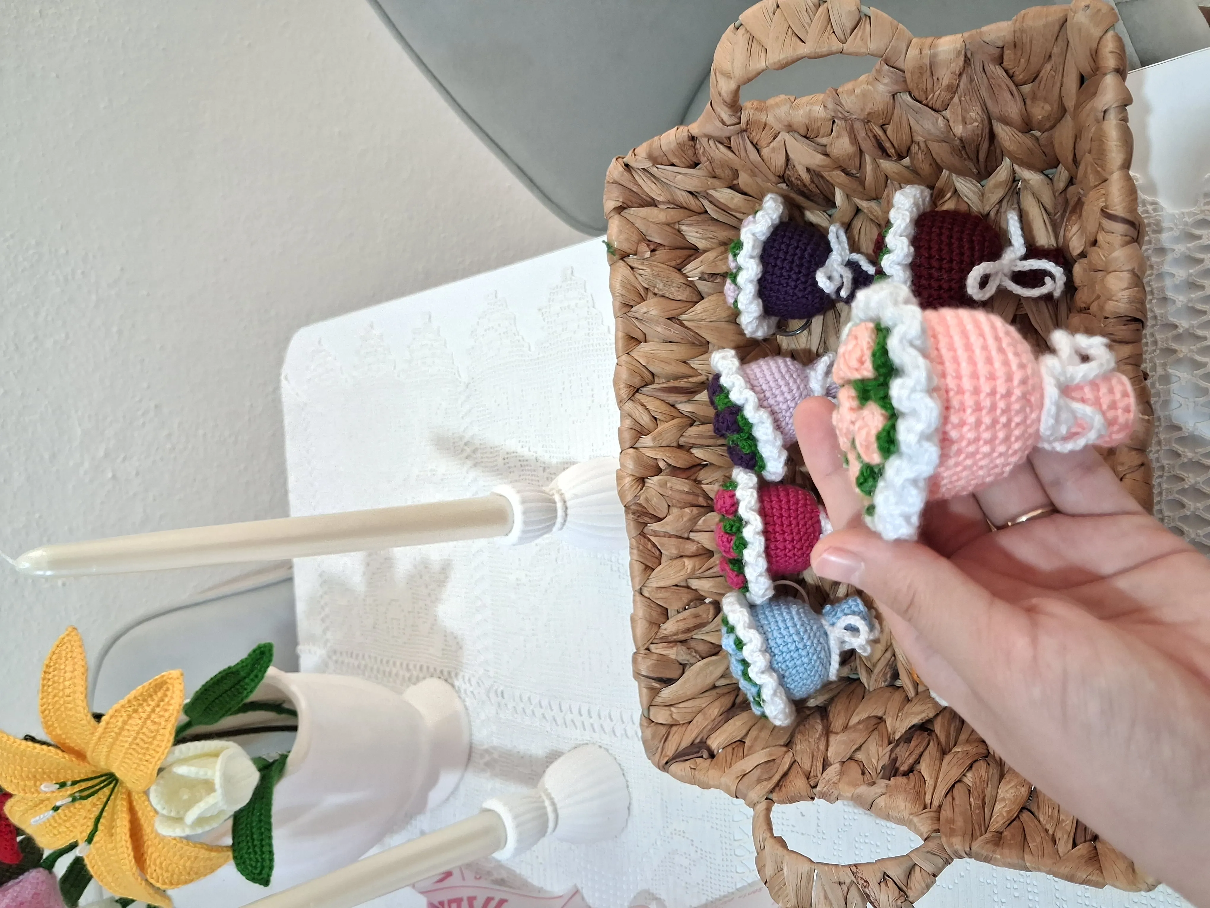 Colorful Knitted Flower Bouquet Keychain - Handmade Gift