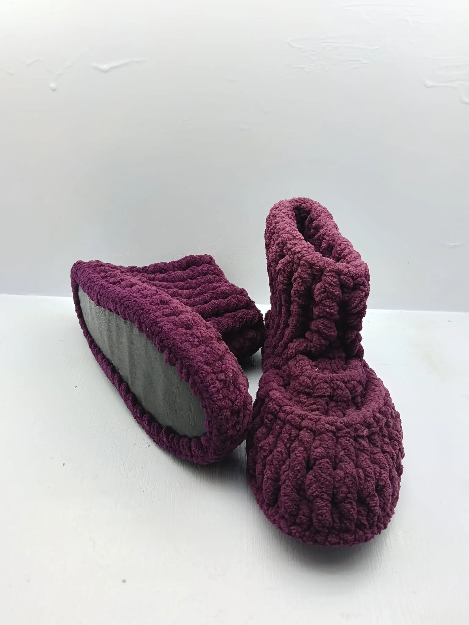 Çocuk Bordo Örgü Ev Patiği 30-31 Numara - El Örmesi